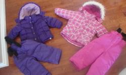2 toddler girls' snowsuits
- 1 size 3 (fits 2yr old) all Purple, quilted Bum kids jacket and brand new Purple Please Mum snowpants (2T) $20
- 1 Pink Plaid Jacket and All Pink snowpants (2T)(Mirage) $20
- 1 Blue/Polka Dot Please Mum winter coat girls size