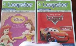Leap Frog Leapster 2 plus 2 game cartridges: Disney Worlds of Enchantment and Cars.