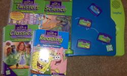LEAP PAD/LEAP FROG - Learn to Read
Comes with 4 interactive Books & Cartridges. Ages 7-10
Spongebob Squarepants, The Wizard of Oz, The World of Dinosaurs, Search the City (brain twister search & find)
Like new condition. Books new were$24.99 each. Reading