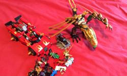 My son wants to sell some of his Lego. $40 includes 17 Lego ninja figures, a red ninja car and the golden dragon.