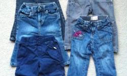 3 pairs of bootcut jeans, one dark sparkle pair and the other 2 medium blue.
1 pair of navy pants and 1 pair of jeans that can be rolled up into capris. All 12-18 month size.
All are in great shape. Selling all together. If you contact me by phone, please