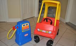 Original Little Tikes Cosy Coupe and Gas Pump. Great fun! Very good condition.