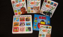 For sale are 6 Baby Books
 
Titles include:
1. Happy Baby Words (small tear on binding, but otherwise great condition)
2. Happy Baby Animals (excellent condition)
3. Happy Baby Things that Go (excellent condition)
4. My Little Animal Book (excellent