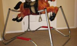 Mattel Spring Horse
- Would make a great Christmas or Birthday gift for any boy
or girl toddler
- Durable and in excellent condition
- Eyes move up and down
- Has reins
- MP brand on horse's rump
- Step-up to mount into saddle
- Wooden bar and metal