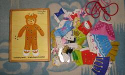 Comes in a wood box - the lid is the bear. All sorts of pieces - as shown in photos + 2 laces.
pickup only in Auburn Bay
