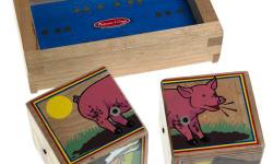 Product Description
Connect the front half of the cow to the back half and?moo! You made a match. Six different farm animals ?sound off? when the two wooden cube halves are properly placed together in the tray. This clever puzzle features easy-to-grasp