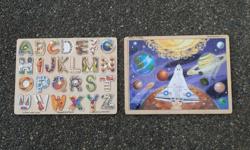 M & D wooden puzzles
The alphabet puzzle is missing the letter 'D' therefore $3
The space puzzle is $4