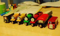 I am selling some of my duplicate Thomas & friends wooden trains.
Toby, Percy, Bertie, Bill and Ben (brand new, asking $8 each)
James and Giggling Troublesome truck (used in good condition, asking $10 each, because each has two pieces)
I am also looking