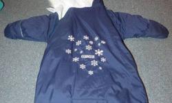 Like new condition - beautiful navy blue Osh Kosh snow suit.  Newborn size, but probably fits up to 3-6 months.  Has a hole for the carseat strap to fit through and zips all the way up for easy dressing.  $8
