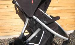 The stroller is two years old.  In excellent condition.
Black in colour. 
Can be used for: newborn up to 6 years of age.
Weighs 26lbs.
It is an urban multi/terrain buggy.
Comes with the Peanut bassinet.
Has rain shield.