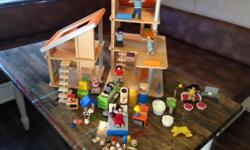 Plan Toys are made to last.
The 2 building dollhouse is in near new condition and comes with 2 families + the entire chalet's furnishings.
Years of fun.
Well made.
Moving, pickup Sunday or Monday