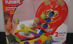 I have for sale NEW IN THE BOX a Playskool Electronic Bulls-Eye Game
This Item is $100-$150 on the internet and the stores.
Playskool Bounce & Roll Target Challange Product Features Two-way design lets kids choose either to bounce or roll the colorful