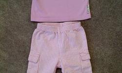 PLEASE MUM "CUTIE PIE" t-shirt with PLEASE MUM white & pink checked pants (size 12 months) Asking $9