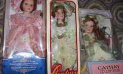 Hi there, I have a nice collection of Porcelain dolls I'd like to sell, I'm moving soon, and just can't take them with me. All in boxes, in mint condition.
 $10 EACH or $60 for ALL
Would make a nice Christmas gift for someone.
Thank you, I look forward to