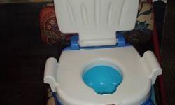 FISHER PRICE BRAND name:
A great training potty that now includes a step stool for extended use. Toddlers are rewarded for their contributions with musical sound effects. Styled like a throne, the potty includes a base and removable bucket for easy