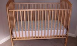 PRICE REDUCED
This beautiful Maple-finished Storkcraft Crib & matching Change Table offer classic styling that will fit any dÃ©cor. Steel drop-side rail, sturdy solid wood construction, three mattress support positions and casters wheels for easy mobility.