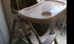 A used high chair but still works great. As seen from the picture the seat cushion is starting to wear out but otherwise in good condition. It's Free so come get it.