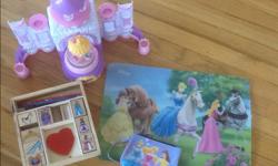 Snowglobe: good condition
Stamp set: Melissa and Doug, missing ink pad
Purse: 11cm x 15cm
Place mat: some scratches.