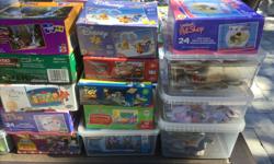 Large lot of puzzles and games. Over 30 puzzles ages 3 and up along with some board games. Will add others as I sort through other boxes.
complete sets. Great idea to do a puzzle a day for less than 1$ a day.
Includes: Cars, Toy Story, Melissa and Doug,