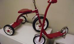 Miniature Radio Flyer tricycle and scooter for dolls or display. Height is 12 inches and both are in new condition. $15.00 each or both for $25.00