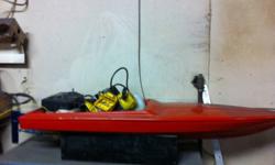 Rc boat works great about 35 40 mph runs on mixed gas lots of fun
This ad was posted with the Kijiji Classifieds app.