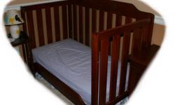 Excellent Condition. Like new.
solid wood crib construction
strong metal mattress support
toddler rail included with crib
patented safety gate for better access
safety gate crib converts to toddler bed (rail included) and twin size bed (rail not