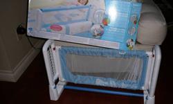 This is a portable or temporary bedrail to keep toddlers from falling out of bed. It locks securely to the mattress. We used it twice for grandchildren's visits...and on a hotel bed when traveling.
Measures 12 inches high by 42 inches long when fully