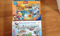 Like new condition, set of 3 different puzzles with all pieces. Sold as set of three puzzles; 2 of them include 2 x 20 piece puzzles within. Race cars, planes and the Canadian Wild. Great for ages 3 - 6 and lovely puzzles.