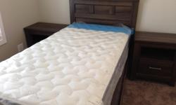 Beautiful twin bed with night stand available, includng mattress! All pieces are brand new, only used in the show home! Take advantage of these prices before these items are gone!
Call today to arrange pick-up!