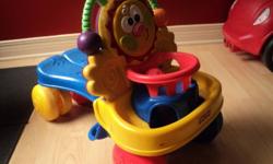 I have a ridable toy that turns into a walking toy to help your baby walk. Has buttons to push for music. A ball to help your baby learn. It is a little dirty and could use some cleaning, but is in great condition.