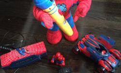 Rare Spider-Man toys, see description and prices below. Bundle purchase $65.
- Spider-Man Marvel Regener8rs (Red)- 8 Vehicles in 1: twists and transforms into eight different configurations. Free wheeling, dual sided. Age 2-4 yes, like new condition great