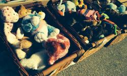 Stuffies of all sorts and sizes. Small stuffies $2, bigger stuffies $3, and stuffie backpacks and purses $4.