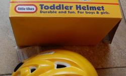 Choice of 2 todder helmets. Both never used. Sold separately asking $10 each.
Little Tikes Yellow helmet: very comfortable padding. Suitable for boy or girl. Box states 3+ years but inside measures 18in 46cm around the inside padding.
X-Factor helmet: