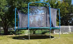 Quality 13' 10'' trampoline. Perfect for back yard or cottage. Made $500 in upgrades two summers ago -- replaced net, deck pad and pole hardware. Great summer fun!