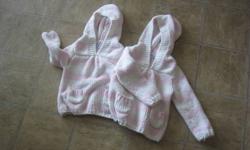Twin Pink White Fuzzy Bunny Hug: SiZe 24 months: Each $5.00 Both $8.00
 
White Knit Long Sleave Sweater: Size 6 months: Price $5.00
 
2 Peice Fleece Orange/Purple Long Sleeve Cotten Jumper Suit:
Size 24 months $4.50
 
Pink Pull Over Sweater with neck