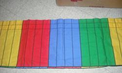 I have two valances perfect for a kids room. Boy or Girl. They are red, yellow,blue, and green in color. Both valances are 86in x 14in. They are both in excellent condition, and never used. $10.00 for both. 
 
 
covers the uppermost part of the window and
