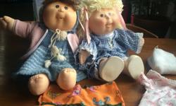 These cute vintage dolls were purchased from the original and only owner. I though my girls would have been into them. Alas not at all.
$25 each.
The dolls are in really good condition and come with an extra outfit each.
Get some cabbage patch dolls the