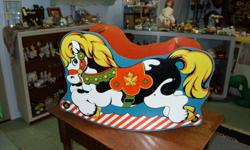 Vintage Wooden Rocking Horse. Great bright graphics.  Come have a look at  McRatterson's Collectibles & Antiques in the center of Kintore at the flashing red light.
OPEN WED. TO SUN. 11am to 5pm
    Cash & Carry Only.
Have a look at our other adds!