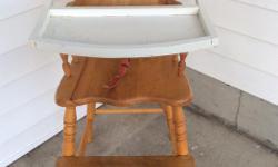 vintage solid wood baby high chair in very good condition, decal is in perfect condition, chair stands 37 1/2" tall, strap needs to be replaced ... $45.00