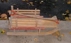 This wooden sleigh has been used lovingly to pull my babies on walks during the winter. The solid wood construction has held up very well, and there is lots of use left in this darling sleigh. Brand new, at Canadian Tire, this sleigh sells for $70. If