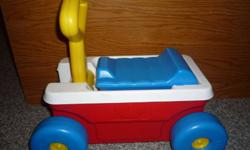 great for toddlers learning to walk
can ride on or push or pull
seat lifts for a little storage unit for toys