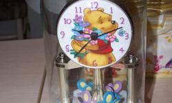 For Sale Winnie the Pooh Collection
Includes: 2 Clocks (one valued at $50.00)
              2 Lamps
              1 Wall picture in frame
                 Stuffed Caracters
              1 Set of Crib bumper Pads
              1 Jolly Jumper