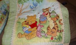 Winnie The Pooh Crib bedding Set
 
Includes  Bumper Pad, Quilt and Crib sheet
 
Smoke and Pet Free Home
 
Quilt was never used
 
Can meet in Chatham for Pickup