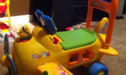 Selling Winnie the Pooh ride em toy for $20.00. Works great just needs new batteries and a new home. Front propeler spins and winnie goes up and down. Also has four little toys inside the seat that came with it.
This ad was posted with the Kijiji