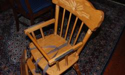 1) Solid wood high chair with metal hardware and safety straps. Made in the U.S.
2) Adjustable crib/bed bumper rail.
Both items in new condition.
High chair: $130
Bumper rail: $30
Both for $140.