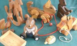 this is nice collection on handmade hand carved wooden toys, choose the right one for your child, pull string toys, wooden blocks, Puzzle blocks to build a Story and others, Cat pull toy, wooden Rocking Horse and others, all wooden toys are in good